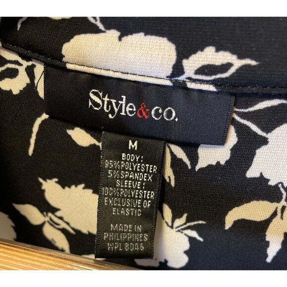 Style & Co Black White Blue Green Patterned V Neck Sheath Long Sleeve Dress Sz M - Picture 5 of 9